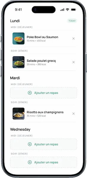 Application planificateur de repas sur mobile – DansLeMeal mobile