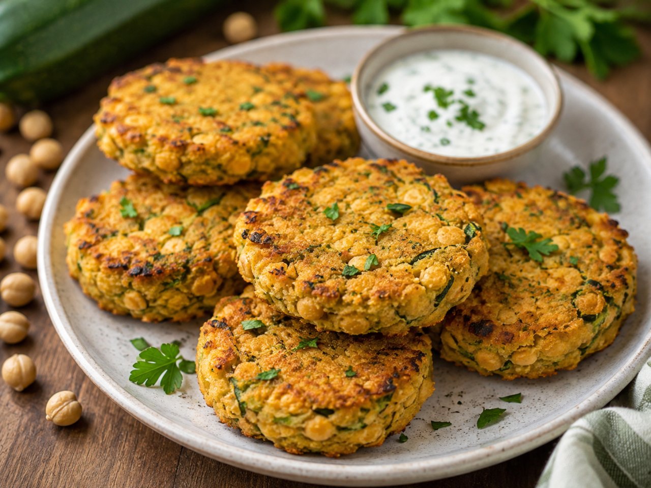 Galettes de pois chiches et courgette au four