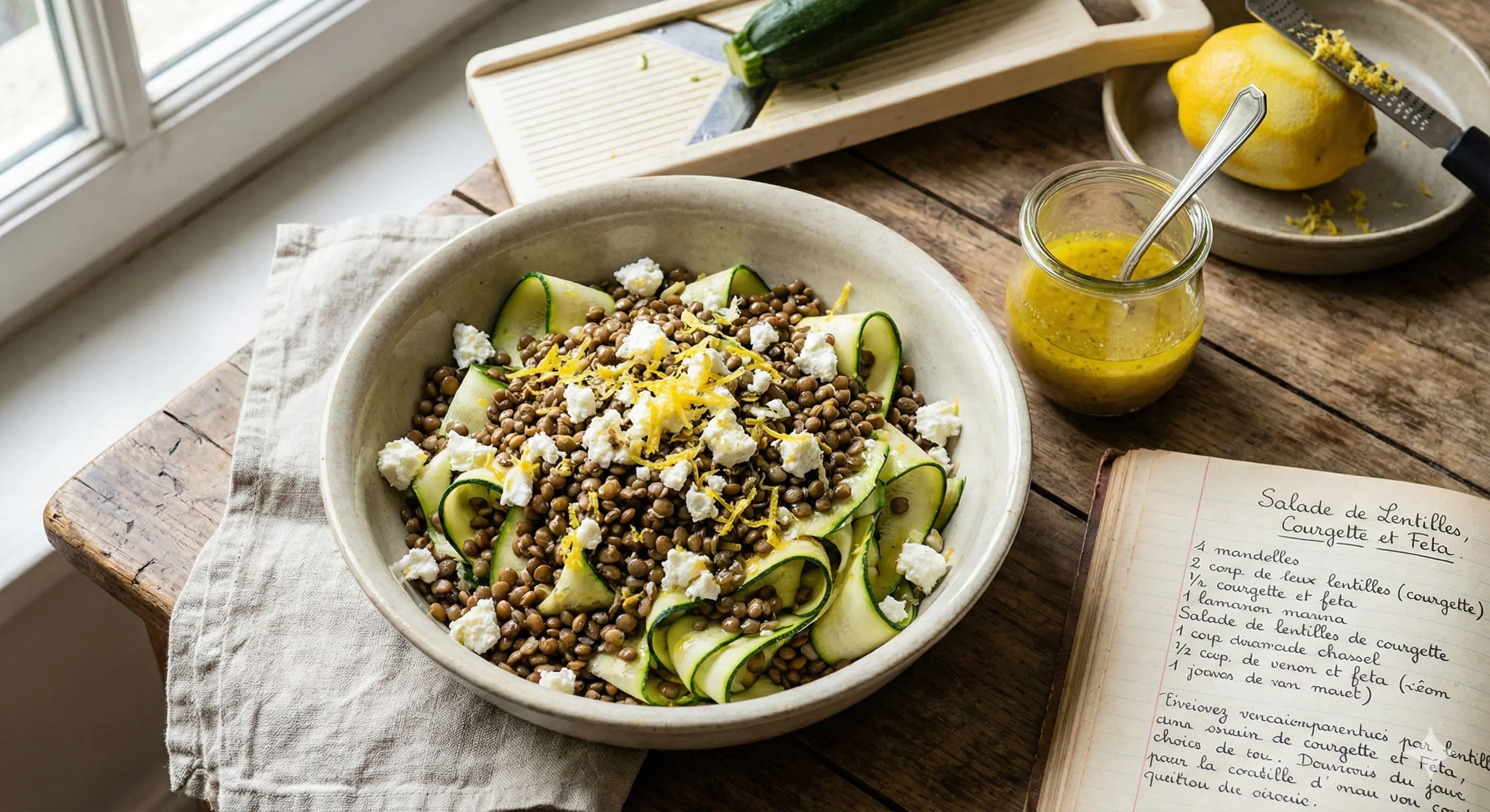 Image de la recette Salade de lentilles, courgettes et feta