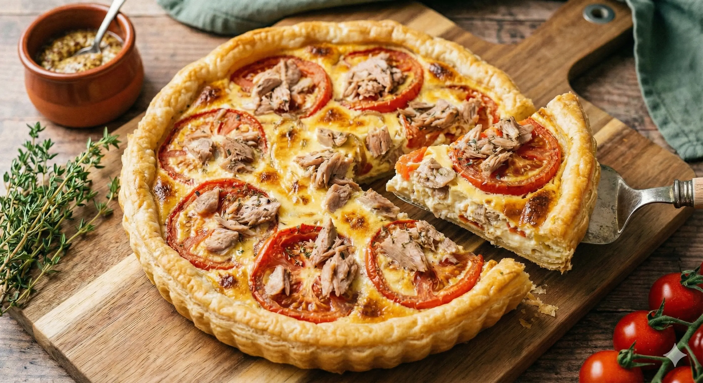 Image de la recette Tarte au thon, tomate et moutarde