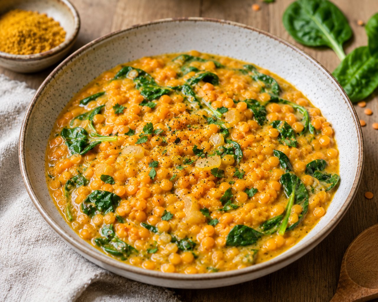 Image de la recette Lentilles corail au curry et épinards
