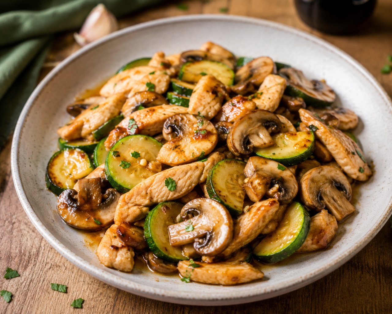Image de la recette Sauté de dinde, courgettes et champignons