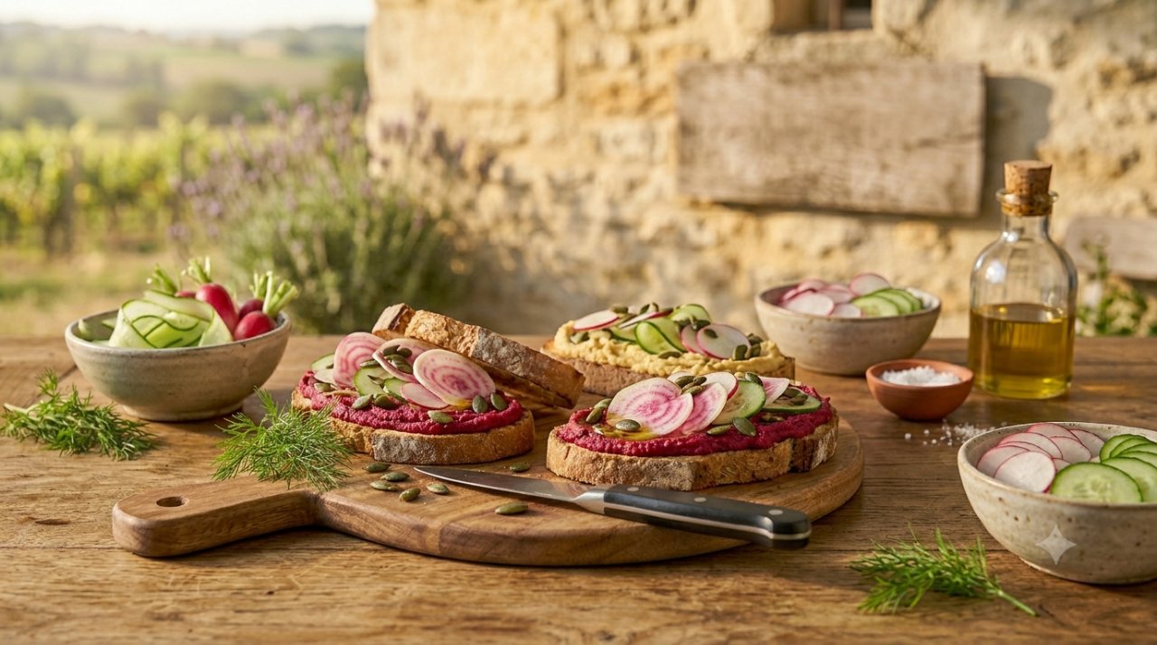 Tartines au houmous & légumes croquants