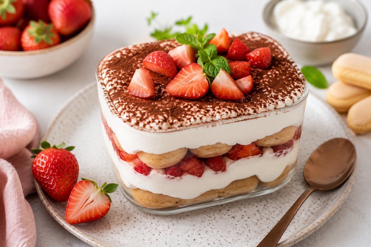 Tiramisu express fraises et skyr (version protéinée)