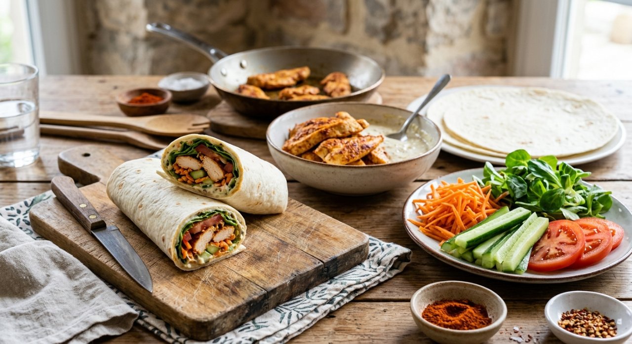 Wrap healthy au poulet et crudités