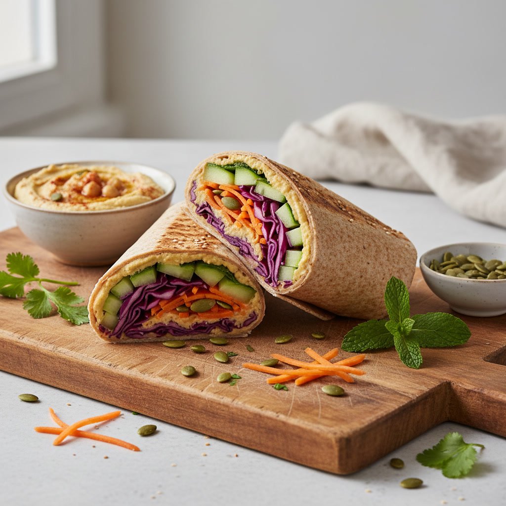 Image de la recette Wrap houmous et légumes croquants